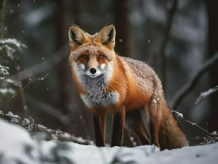 Изображение Карельская лисица легко нашла мышь под снегом и вкусно покушала