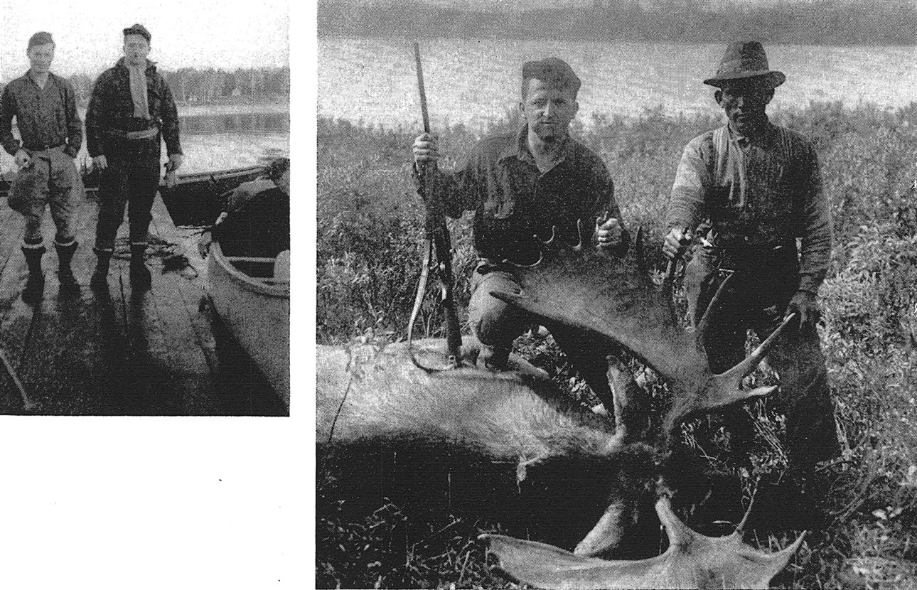 Изображение Фото слева: Эрик (в бриджах) и автор рассказа. Фото справа: гид Эдуард (в шляпе) и автор рассказа показывают своего первого лося 