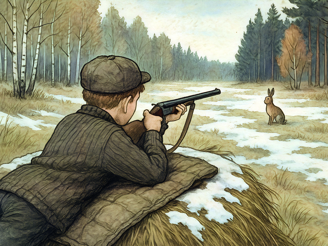 Изображение Раньше часто практиковалась охота на зайцев и лис со стогов лунными ночами. ИЛЛЮСТРАЦИЯ АНТОНА ЖУРАВКОВА 