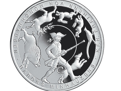 Изображение Мюнхгаузен и его подвиги на латышской монете
