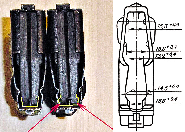 Изображение НЕПРОСТАЯ ЗАДАЧА.

Разработка магазина под рантовый патрон была нетривиальной задачей: много усилий потребовалось, чтобы получить надежный и безотказный магазин, да еще на 10 и более патронов. Он долго доводился и испытывался, и в результате получился простой, прочный и надежный магазин. За свою историю он претерпел несколько модификаций и улучшений, последним из которых стал пластиковый подаватель. Многие считают это улучшение неудачным, и владельцы «Тигров» ищут «родные» магазины с традиционным металлическим подавателем. 