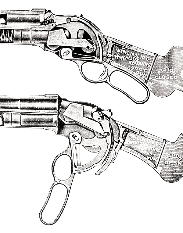 Изображение Устройство ружья крайне оригинально и совсем не похоже на дробовики 
М. Браунинга. Да и среди других ружей со скобой Генри ему трудно найти аналоги.