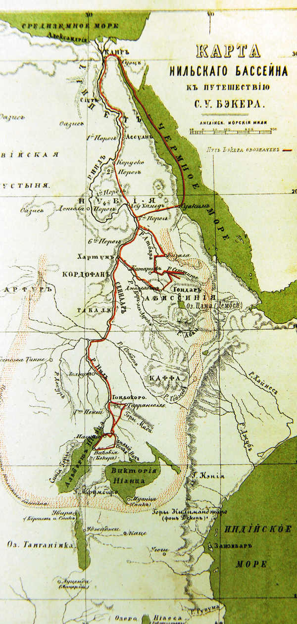Изображение Карта Нильского бассейна к путешествию С.У. Бэкера